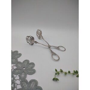 Vintage European 800 Silver Ornate Floral Scroll Sandwich Pastry Scissor Tongs